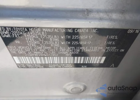 2017 Toyota Rav4 Le z USA, uszkodzony, nr VIN 2T3ZFREV8HW317952